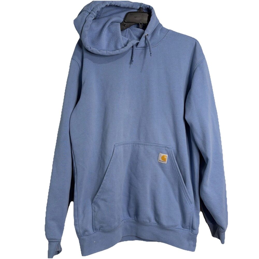 Carhartt K288 Pullover Hoodie Size Medium Light Blue Distressed Workwear Flaws